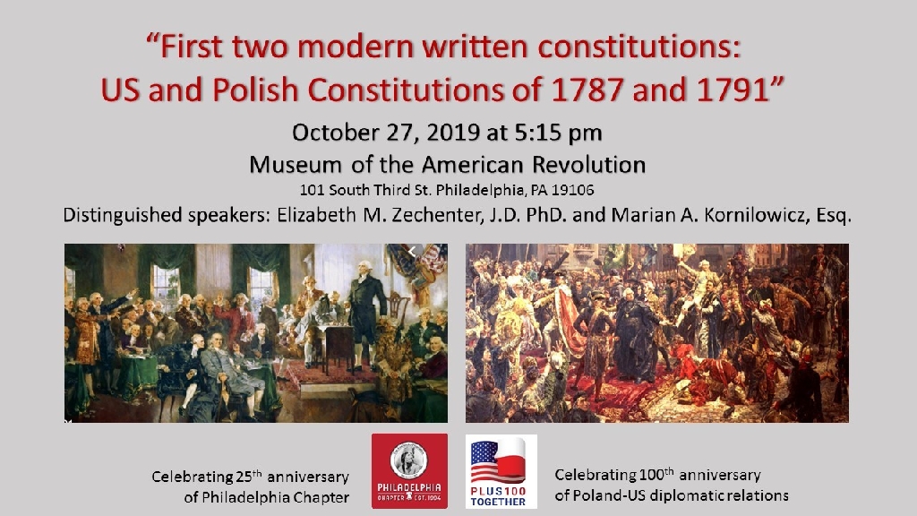 Lecture on the First Two Modern Constitutions: The US one of 1787 and Polish one on 1791 (CLE credits available)